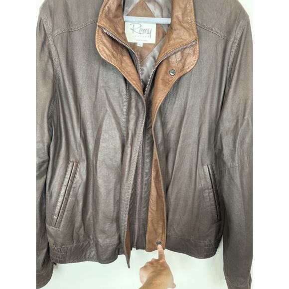 Remy Men's Leather Double Collar Bomber Jacket Made in USA Sz 42 - Picture 4 of 9